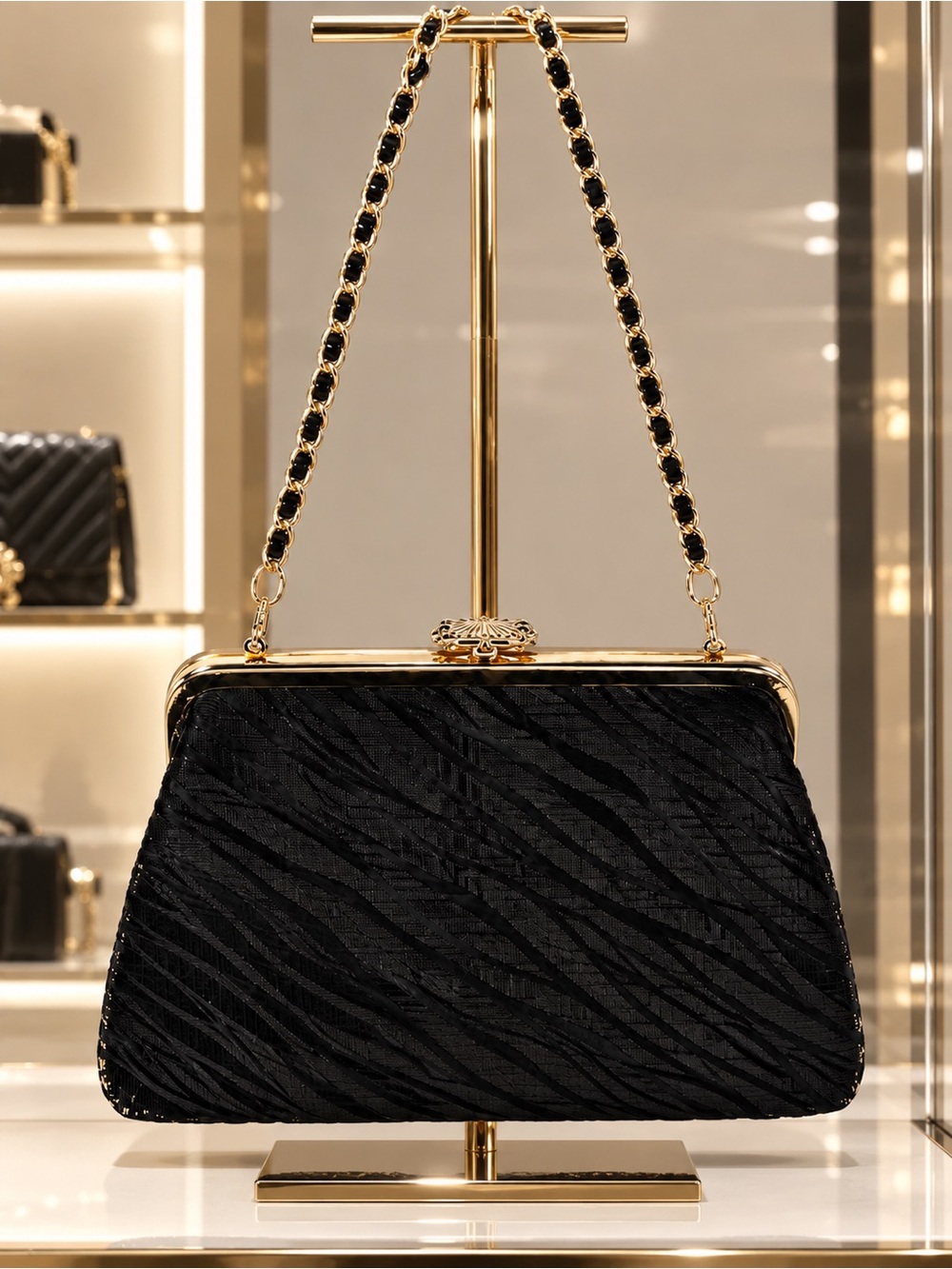 Fiona Vintage Black & Gold Clutch – Made in Hong Kong, 1960s